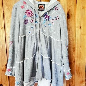 Johnny Was Phoebe Gray Embroidered Hooded Jacket